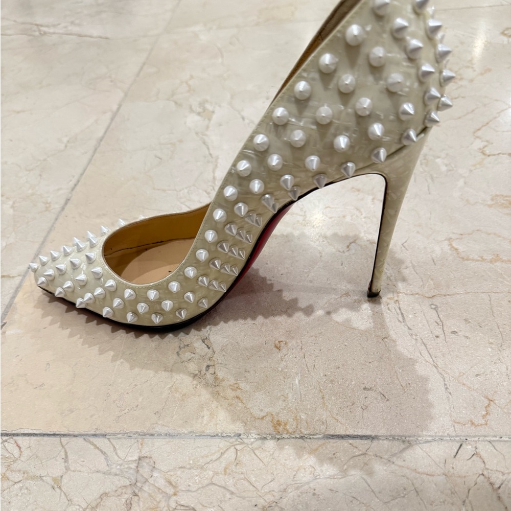 Christian Louboutin White Spiked Heels - Picture 5 of 9